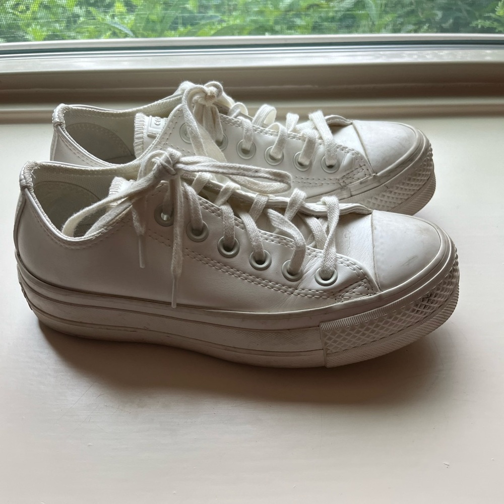 Converse White Leather platform sneakers